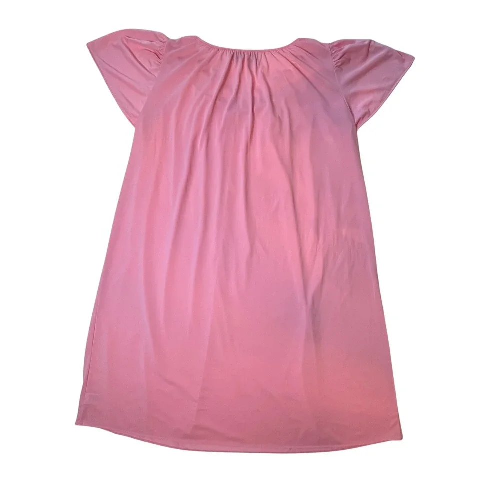 Vintage 80s Miss Elaine Classic‎ Nightgown Sleepwear Pink Nylon Embroidered S - Picture 10 of 11